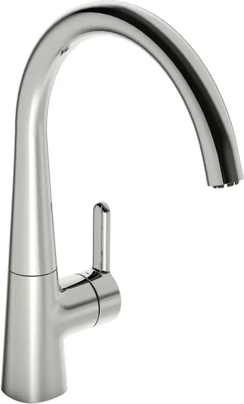 Einhebelmischer aus Chrom mit geschwungenem Auslauf und seitlichem Hebel. Das Produkt stammt von der Marke HANSA und ist für Küchenanwendungen vorgesehen.